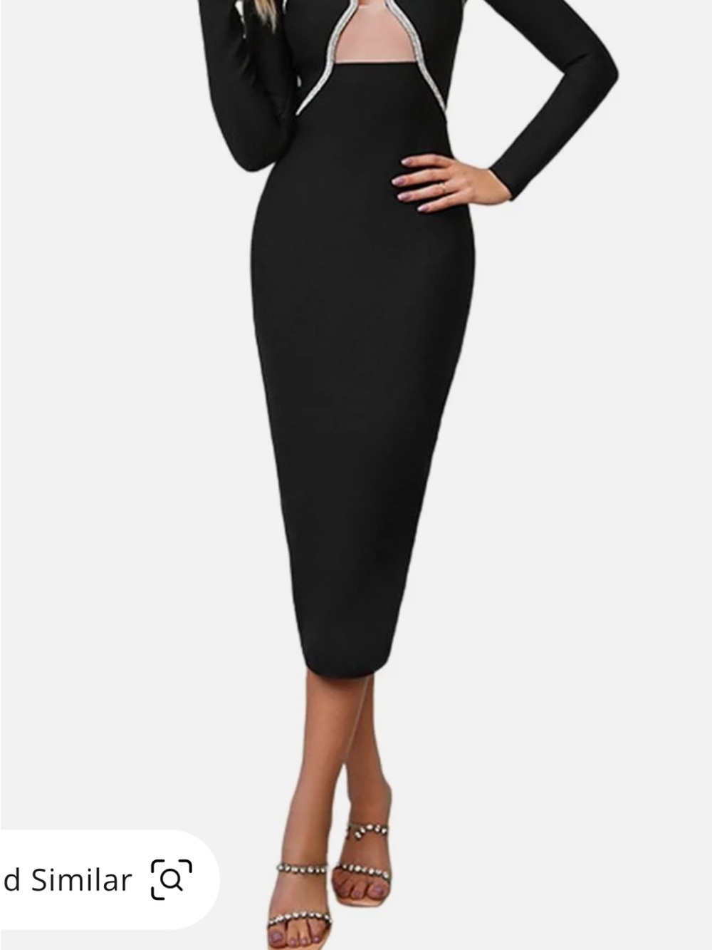 Elegant Black Long Sleeve Cutout Midi Dress Rene Lion Dress by RENE LION
